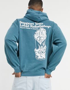 kebab nation washed hoodie in blue-Blues