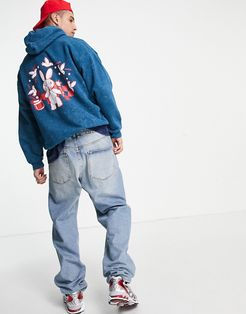 trouble maker back print hoodie in blue-Blues