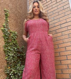 relaxed jumpsuit in ditsy floral-Red