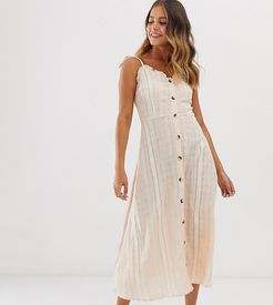 midi cami button through dress in check-Pink