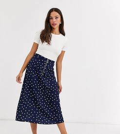midi skirt with front zip in bright spot-Navy