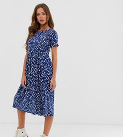 midi smock dress in smudge polka dot-Navy