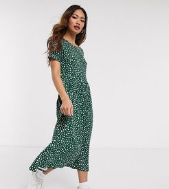 midi smock dress in smudge polka dot-Green