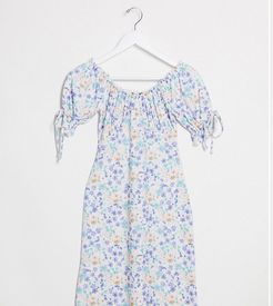 mini dress with tie sleeves in vintage floral-White