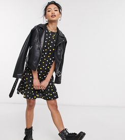 mini smock dress with peplum hem in smudge polka dot-Black