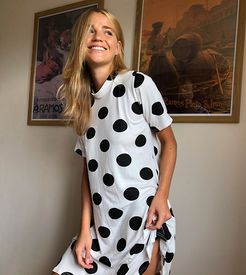 mini t-shirt dress in polka dot-White