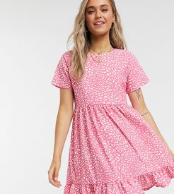 short sleeve smock dress in animal print-Pink