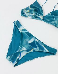 Ava Water printed bikini bottom in blue-Blues