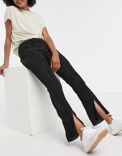 Cruz split front plisse pants in black