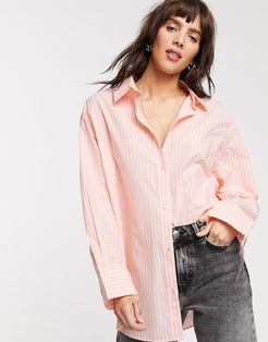 Edyn organic cotton poplin shirt in pink and white stripe-Multi