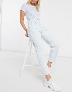 Fold organic cotton pleat jeans in bleached blue