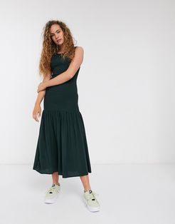 Josephine shirred midi dress in dark green