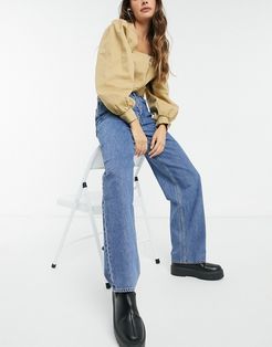 Rail organic cotton high waist straight leg jeans in 90's blue-Blues
