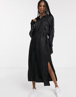 snake jacquard shirt dress in black