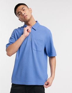 waffle half zip t-shirt in blue-Blues