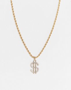 neckchain in gold with diamante dollar sign pendant