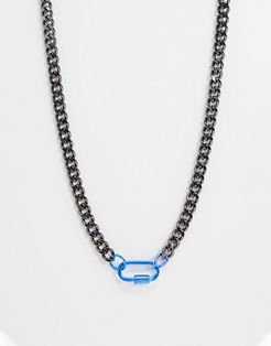 neckchain in silver with metallic blue carabiner-Grey