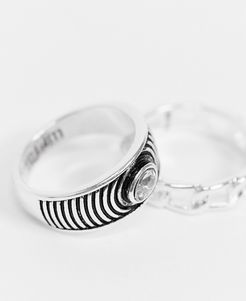 ring 2 pack in silver with chain and crystal embellishment