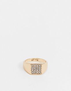 signet ring in gold with rhinestone detail
