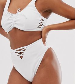 Exclusive lattice back bikini bottom in white rib