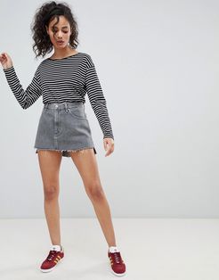 Denim Mini Skirt with Raw Hem-Grey