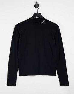 high neck long sleeve T-shirt with logo in black