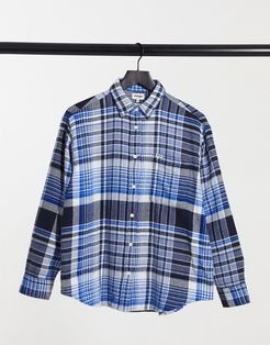 oversized check flannel shirt in blue-Blues