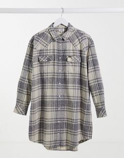 oversized long check shirt in check-Multi