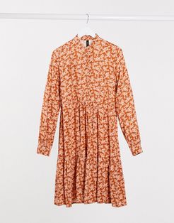Carla printed smock mini dress in orange mutli-Yellow