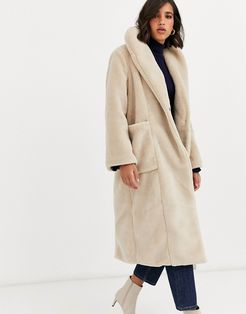 oversized faux fur maxi coat-White