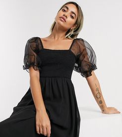 Fabrice organza puff sleeve midi dress-Black