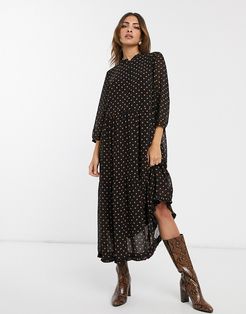 polka dot midi smock dress-Multi