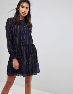 Shadow Print Shift Dress-Black