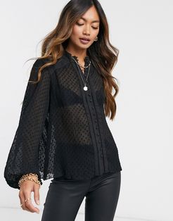 sheer blouse with volume sleeves in black