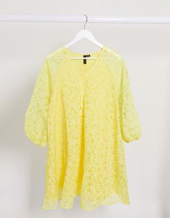smock dress with puff sleeves in yellow floral-Multi