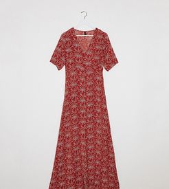 Jelica short sleeve floral print maxi dress-Red