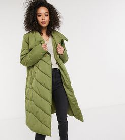 Y.A.S. Tall Salina large collar long padded jacket in green-Black