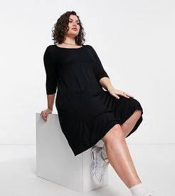 midi dress with pocket detail in black