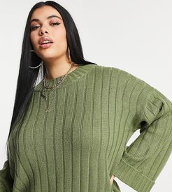 ribbed sleeve sweater in khaki-Green