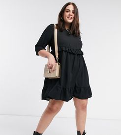 ruffle layer smock dress in black