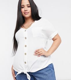 tie front button down blouse in white-Red