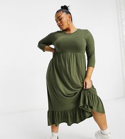 tiered midi dress in khaki-Green