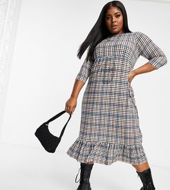 tiered midi dress in yellow & blue plaid