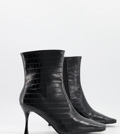 Exclusive Helen heeled ankle boots in beige croc-Black