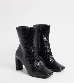 Exclusive Reese vegan square toe boots in black croc