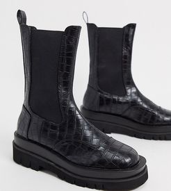 Nora mid calf chunky chelsea boots in black croc