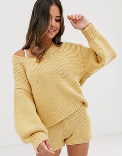 relaxed oversize knitted beach sweater in oatmeal-Yellow