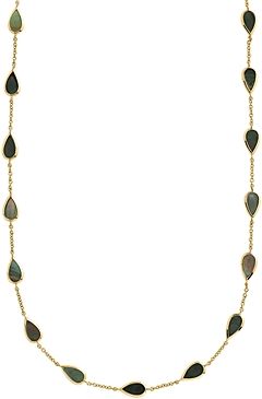 18K Yellow Gold Polished Rock Candy Black Shell Mini Pear Station Necklace, 18