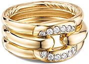 18K Yellow Gold Thoroughbred Cushion Link Ring with Diamonds