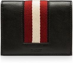 Babie Stripe Leather Bi Fold Card Case